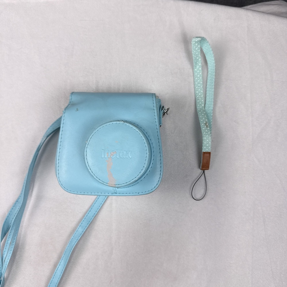 Fujifilm Instax Mini 8 9 Camera Case Faux Leather Light Blue Braided Strap